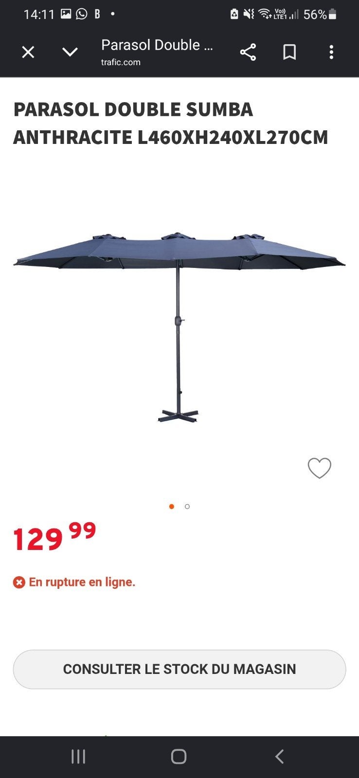 parasol double, Jardin & Terrasse, Parasols, Enlèvement