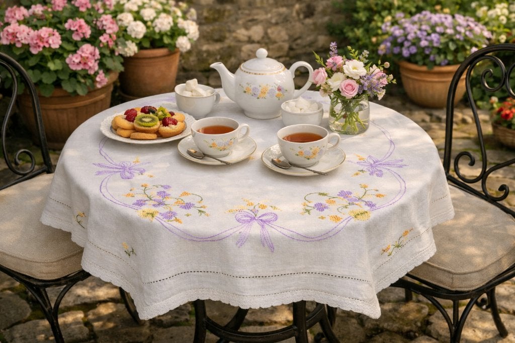 11. Nappe vintage brodée – 75  75 cm, Nappe, Enlèvement ou Envoi, Comme neuf, Blanc