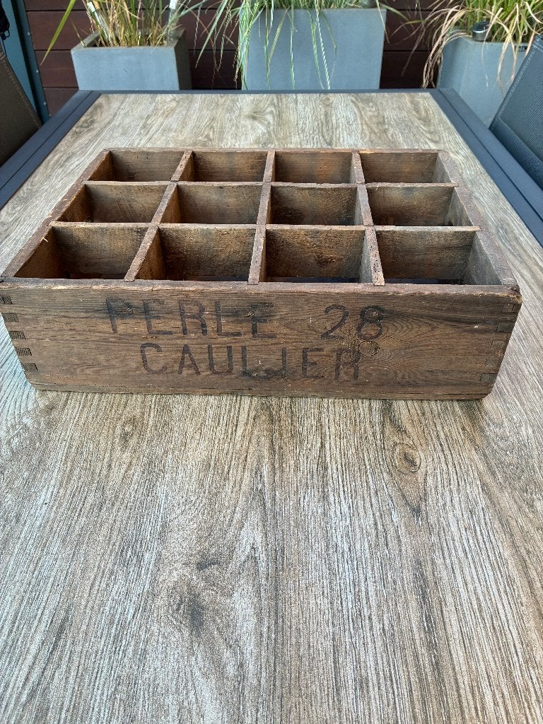 Antiek houten bierkrat Perle Caulier 28, Ophalen of Verzenden, Gebruikt, Overige typen, Overige merken