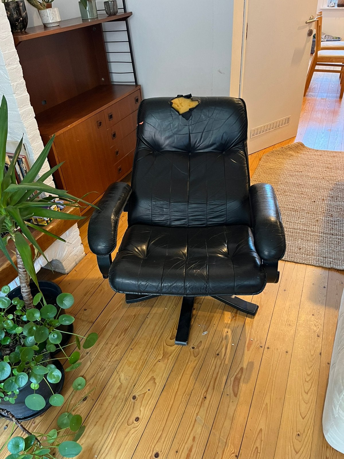Zetel zwart leer, Huis en Inrichting, Ophalen, Gebruikt, Leer