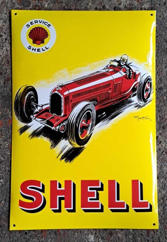 Shell emaillen reclame bord retro decoratie borden garage, Collections, Marques & Objets publicitaires, Comme neuf, Panneau publicitaire