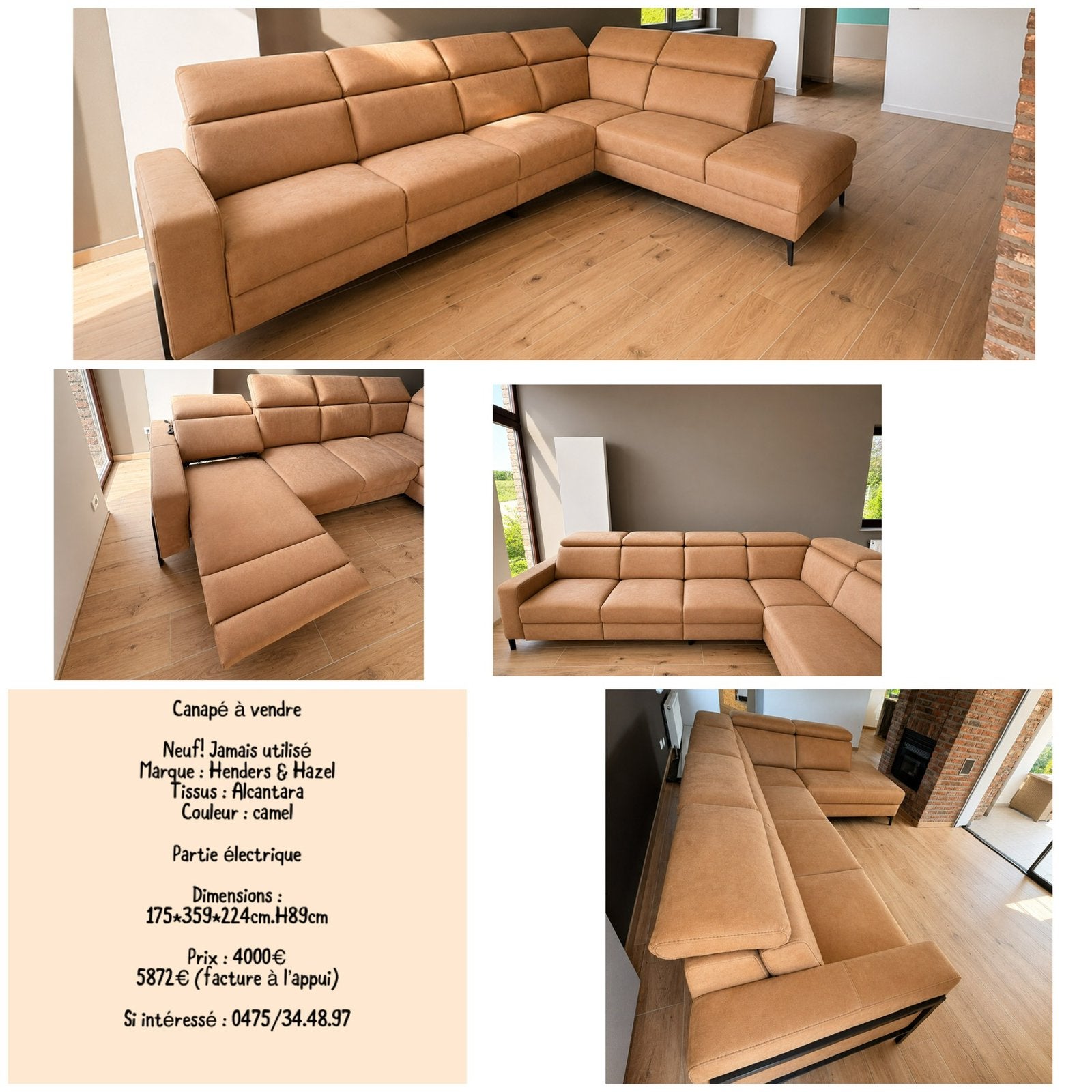 Canape Henders & hazel camel neuf, Maison & Meubles, Canapés | Salons, Quatre personnes ou plus, 150 à 200 cm, Tissus, Neuf