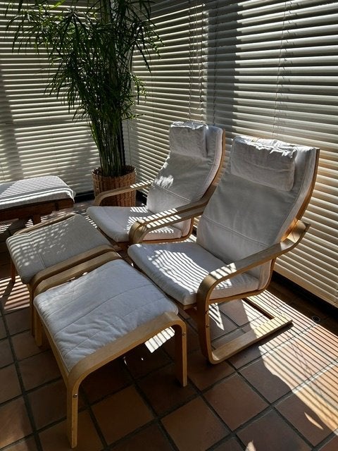 2 relaxstoelen met voetenbankjes, Ophalen, Zo goed als nieuw