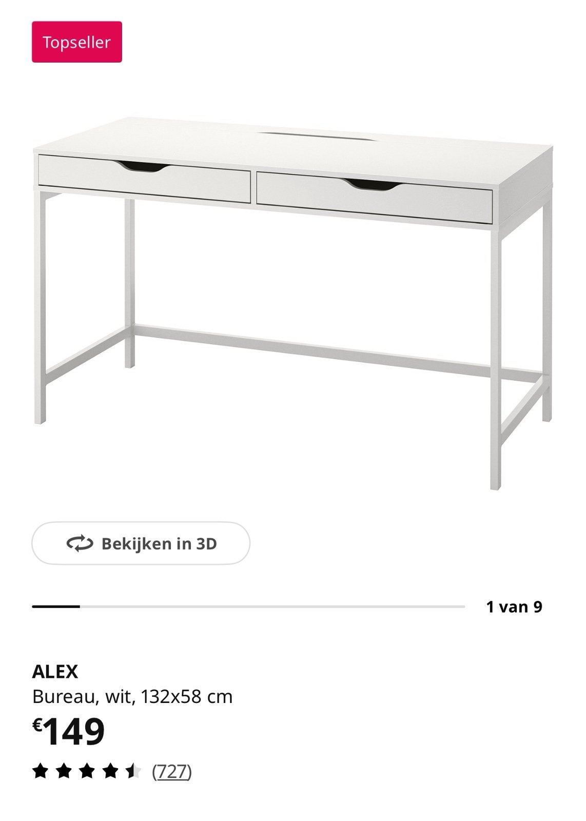 Bureau ikea, Huis en Inrichting, Ophalen, Gebruikt, 132 cm, Spaanplaat of MDF
