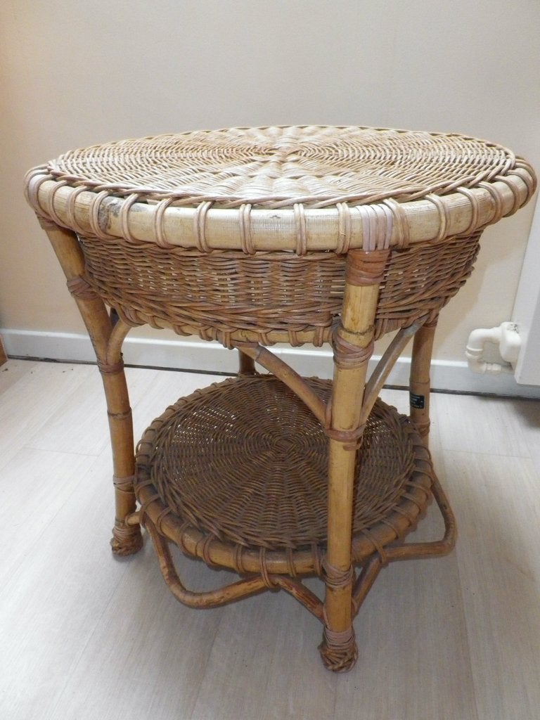 Jolie petite table ronde en rotin et osier, 55 à 75 cm, Rond, 45 à 60 cm, Enlèvement