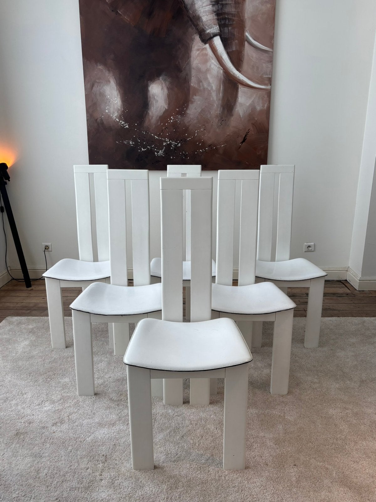 Set van 6 witte design eetkamerstoelen met leren zitting, Ophalen, Zo goed als nieuw