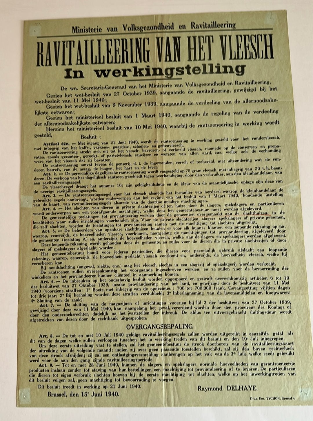 Poster Ravitaillering vlees juni 1940, Verzamelen, Ophalen of Verzenden, Overige soorten, Foto of Poster