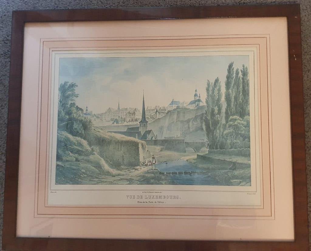 Cadre noyer Vue de Luxembourg 1814 (2), Maison & Meubles, Enlèvement ou Envoi, Comme neuf, 65 cm, 54 cm
