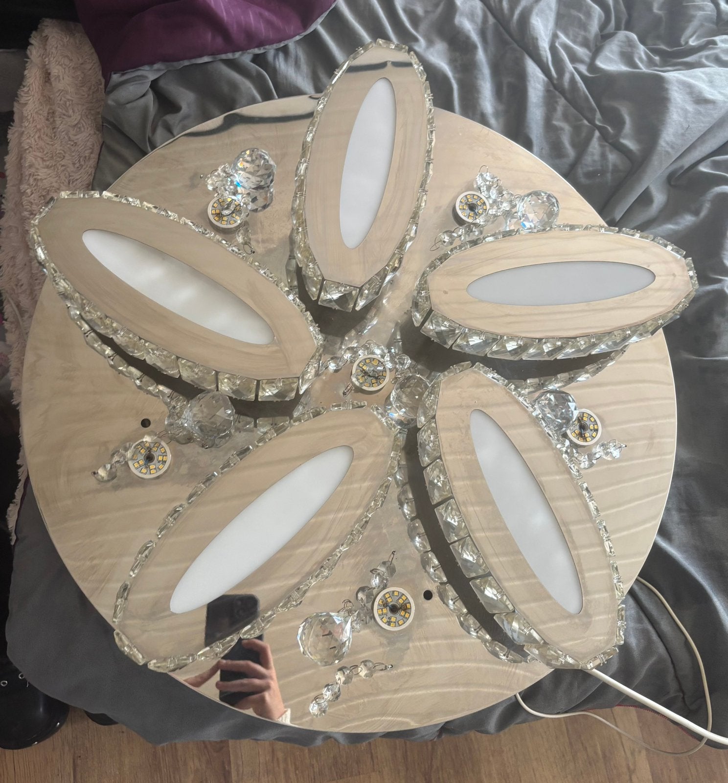 Plafonnier LED musical Bluetooth Design fleur avec cristaux, Enlèvement