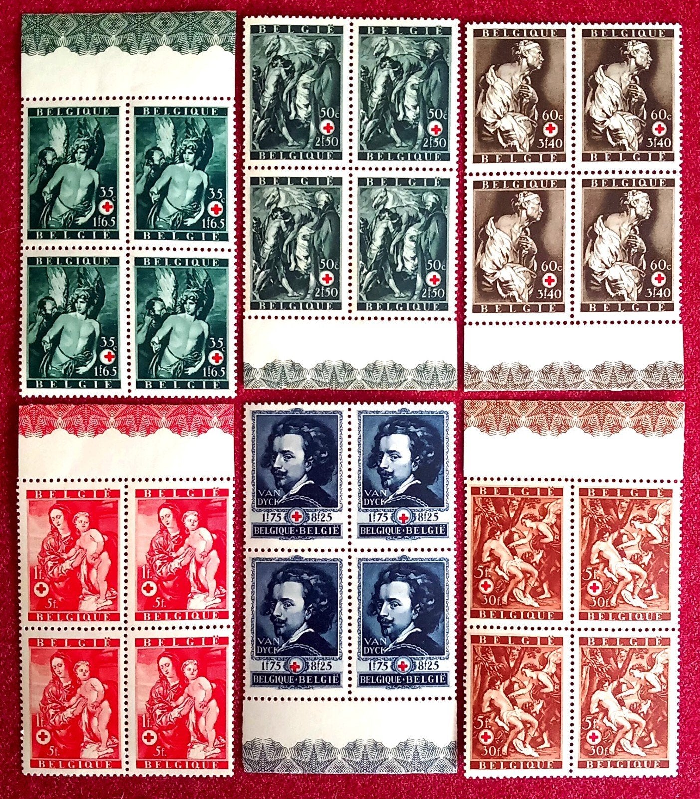 1944 Œuvres de Van Dyck bloc de 4 MNH **, Neuf, Non oblitéré, Gomme originale, Envoi