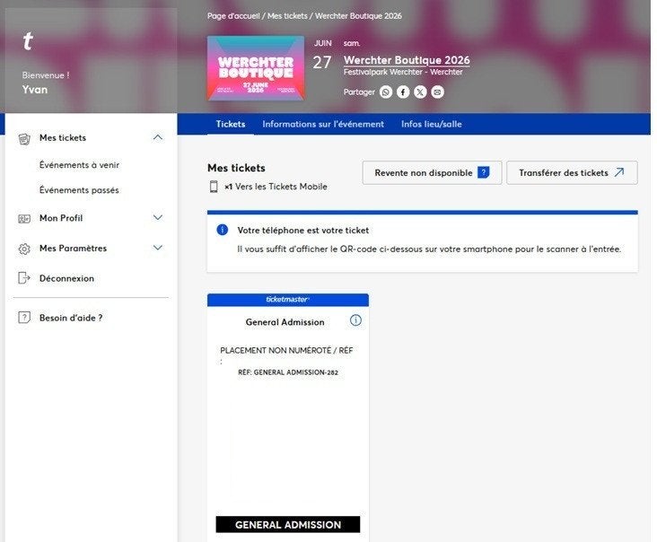 1 entrée pour Werchter ce samedi 27, Tickets & Billets, Une personne, Juin