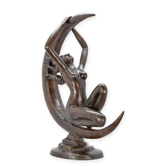 groot bronzen beeld , pikante dame op maan, Antiek en Kunst, Ophalen of Verzenden, Beeld