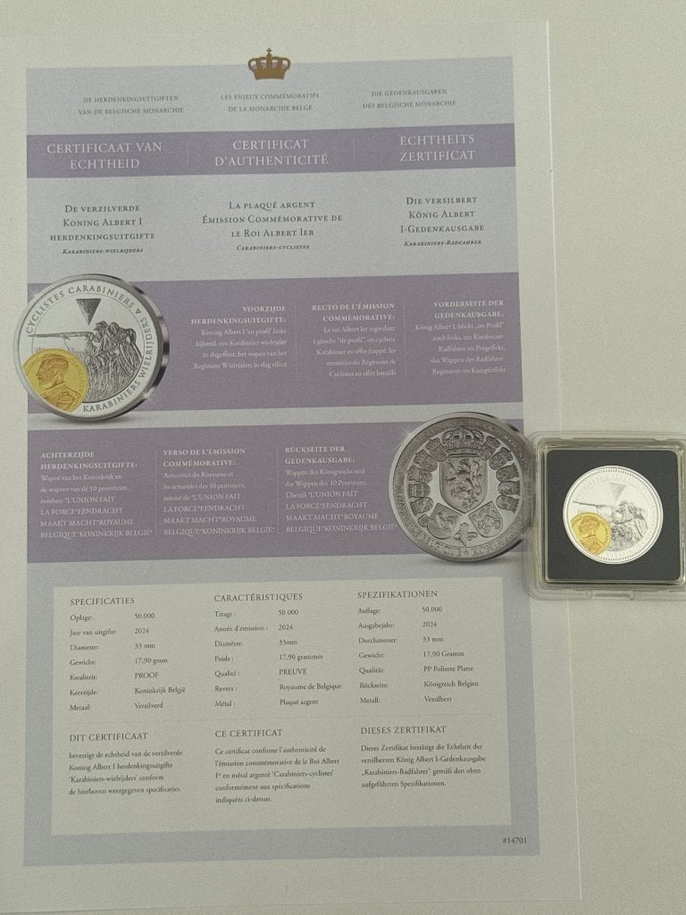 Munt Koning Albert I Karabiniers-Wielrijders 2024, Verzenden, België, Losse munt, Goud
