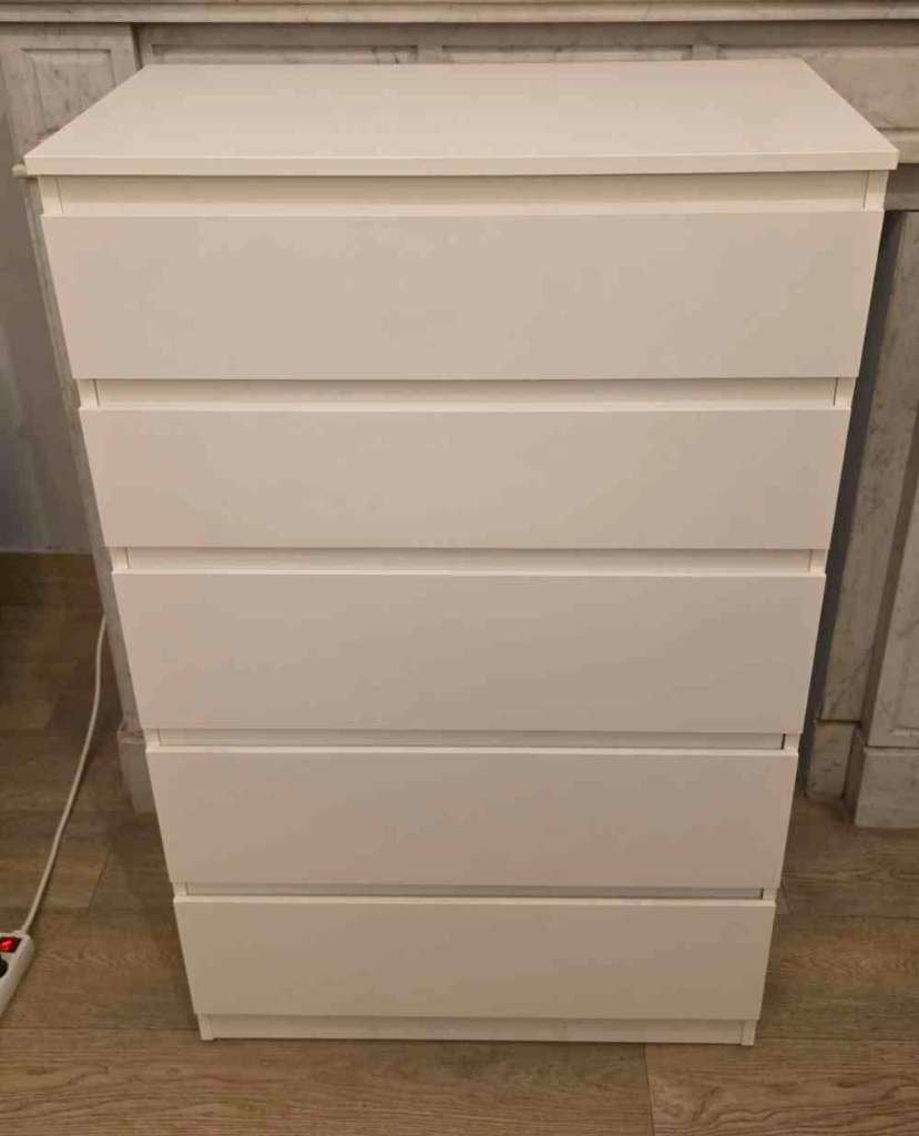 Commode 5 tiroirs Kullen blanche, Maison & Meubles, 25 à 50 cm, 5 tiroirs ou plus, Enlèvement, Utilisé