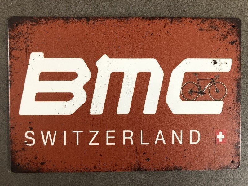 BMC Switzerland metalen vintage look wandplaat, Verzenden, Nieuw, Reclamebord