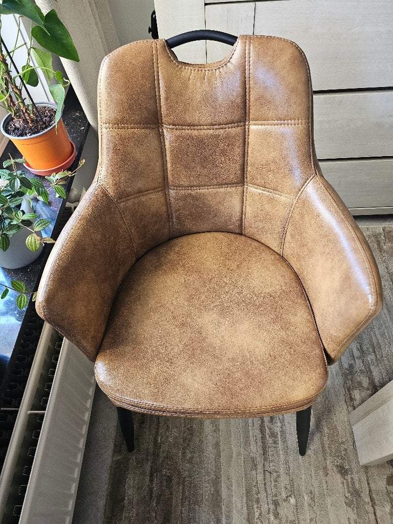 6 prachtige kuip stoelen in lederlook, Ophalen, Bruin, Zo goed als nieuw, Modern