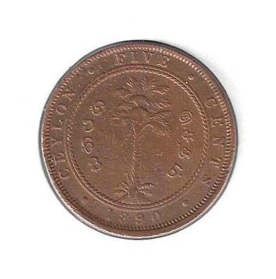 Ceylon, 5 Cents 1890., Postzegels en Munten, Ophalen of Verzenden, Zuid-Azië, Losse munt