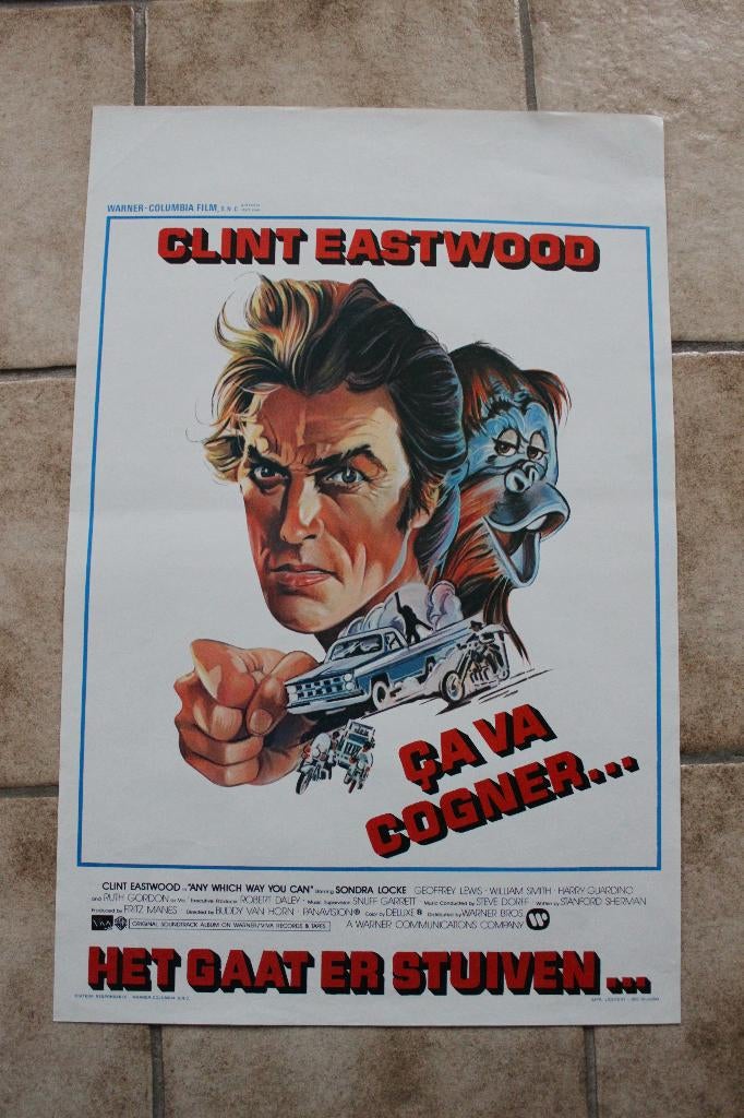filmaffiche Clint Eastwood Any Which Way You Can filmposter, Enlèvement ou Envoi, Rectangulaire vertical, A1 jusqu'à A3, Comme neuf