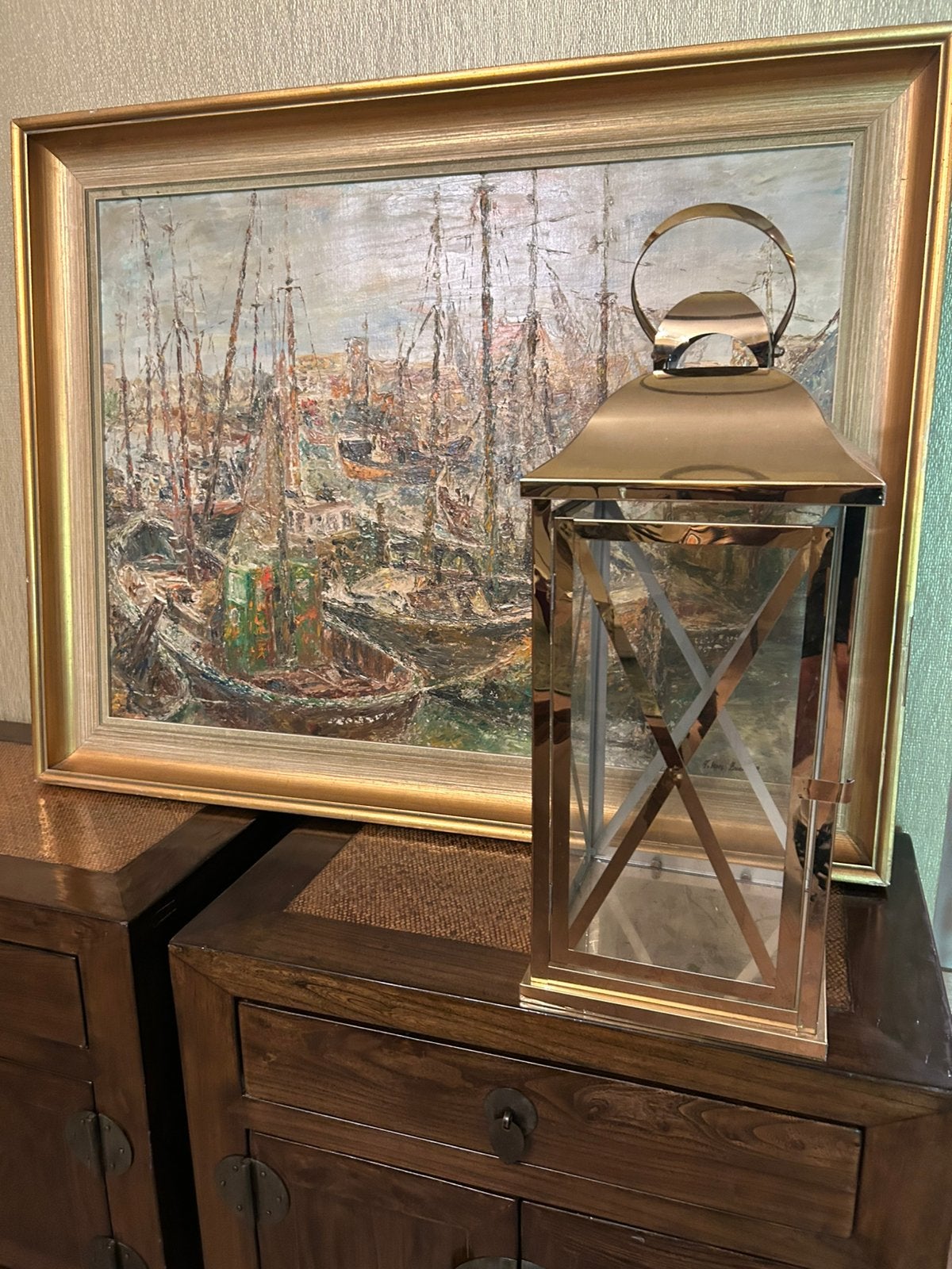 Windlicht/ schilderij / hollywood regency vintage tafeltje, Enlèvement