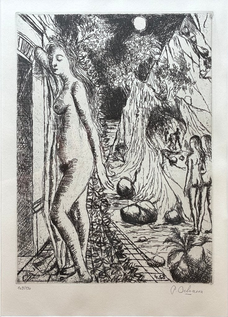 Ets Paul Delvaux, Antiek en Kunst, Ophalen, Ets, 56 cm, 42 cm