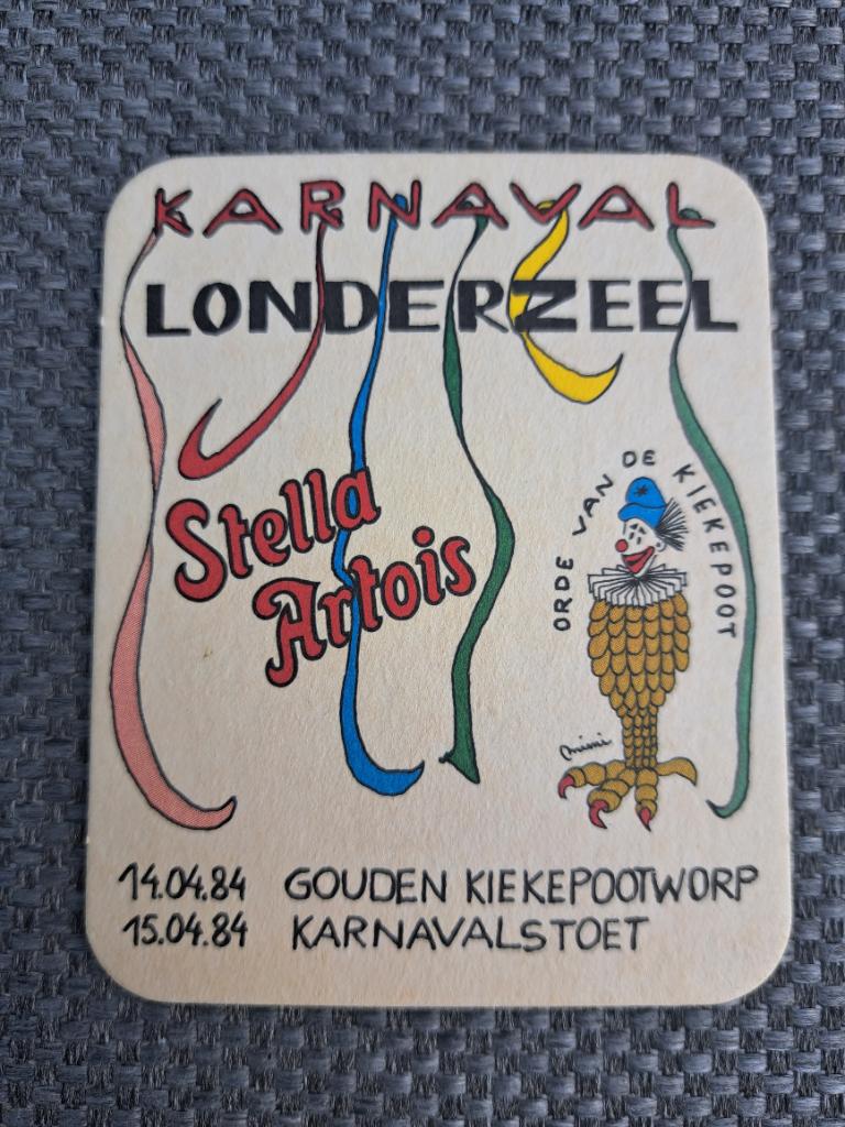 Bierviltje stella artois - karnaval Londerzeel - 1984, Ophalen of Verzenden, Zo goed als nieuw, Viltje(s), Stella Artois
