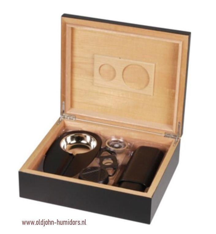 MERK HUMIDOR STARTSET KADOSET XWART ASBAK KOKER KNIPPER  h77, Verzenden, Nieuw, Tabaksdoos of Verpakking