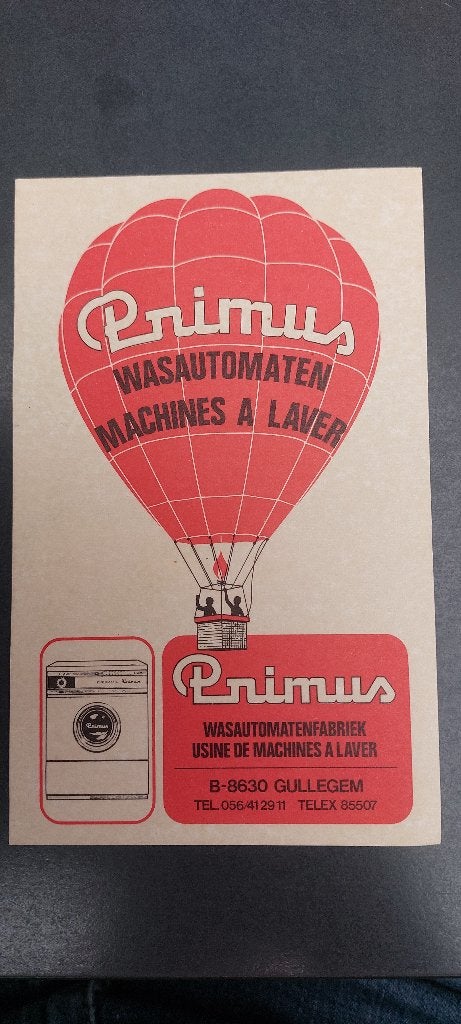 Sticker  autocollant luchtballon primus wasmachine vintage, Verzamelen, Ophalen of Verzenden, Gebruikt