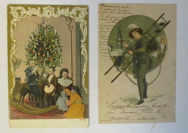 cartes de Noël arbre de Noël avec jouets et ramoneur, Envoi