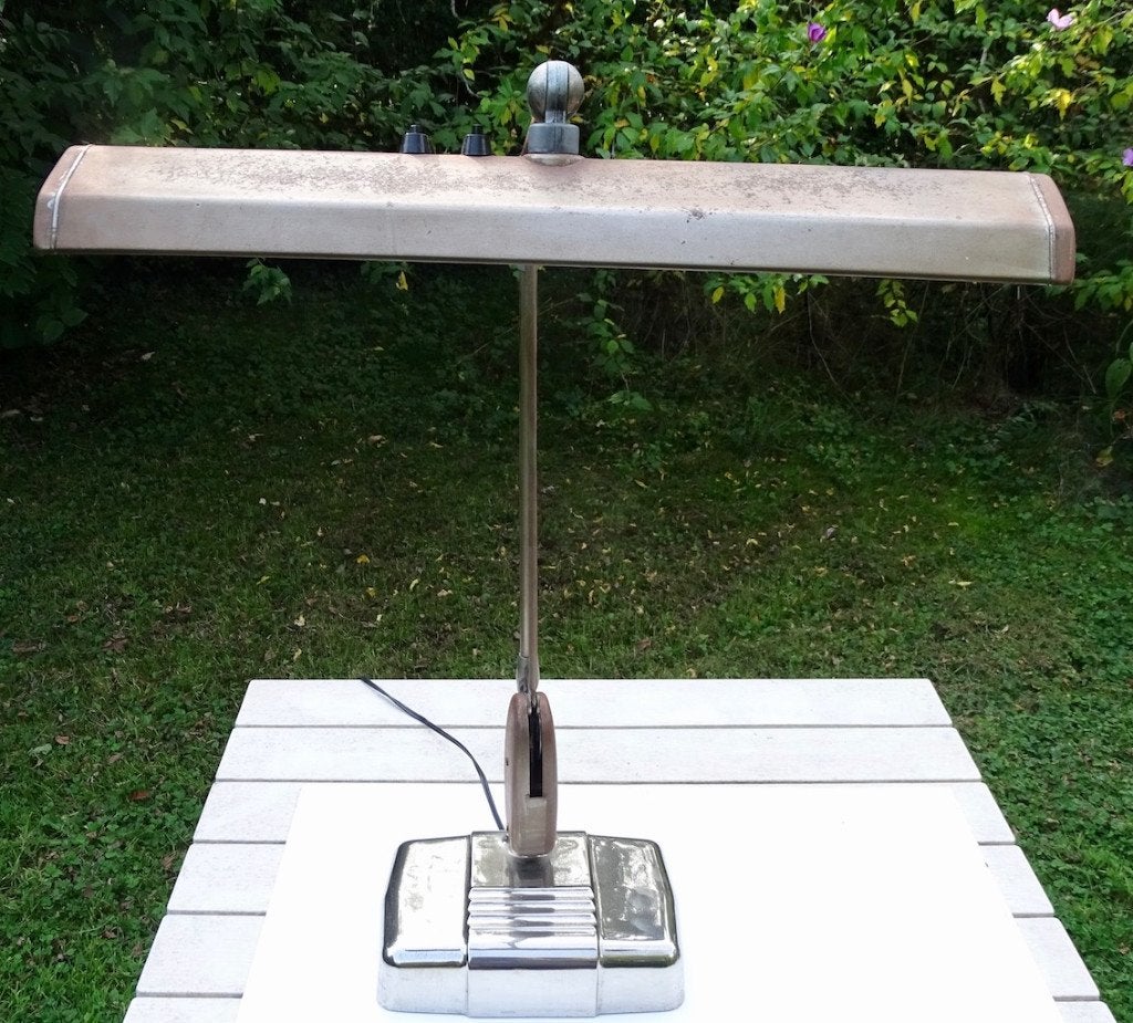 ancienne lampe de bureau style industriel, Industriel, Doré, 60 cm, Avec prise