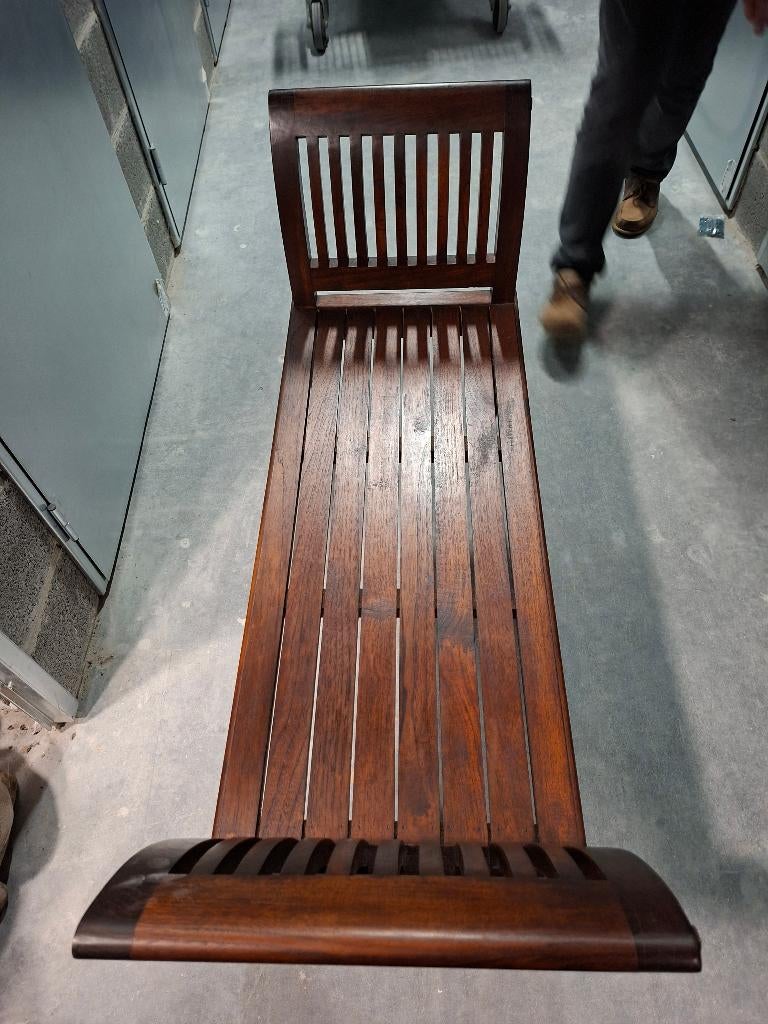 Banc et table demi-ronde en bois massif exotique, Ophalen, Zo goed als nieuw, Bruin, Hout