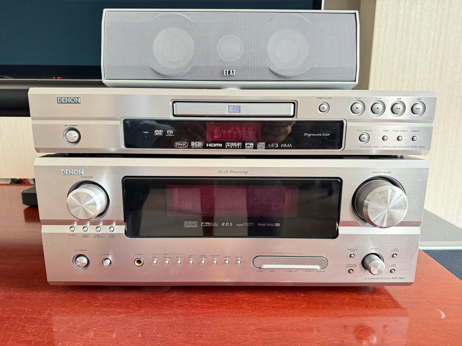 Denon avr2805 receiver met dvd speler en Elac speakers, TV, Hi-fi & Vidéo, Enlèvement, Comme neuf, Haut-parleurs, Denon