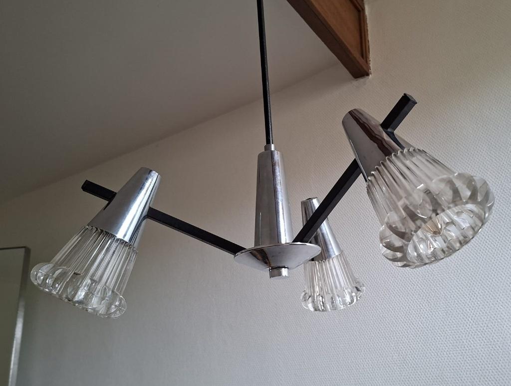 Space age hanglamp, chroom glas, 50/60s, Antiek en Kunst, Ophalen of Verzenden