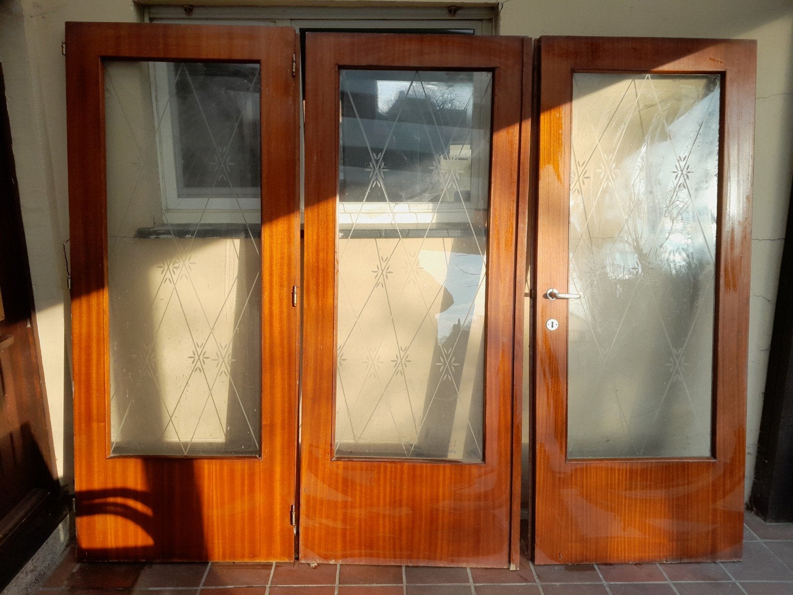 Driedelige deur met geslepen glas., Comme neuf, Enlèvement, Vitre comprise, 150 à 225 cm