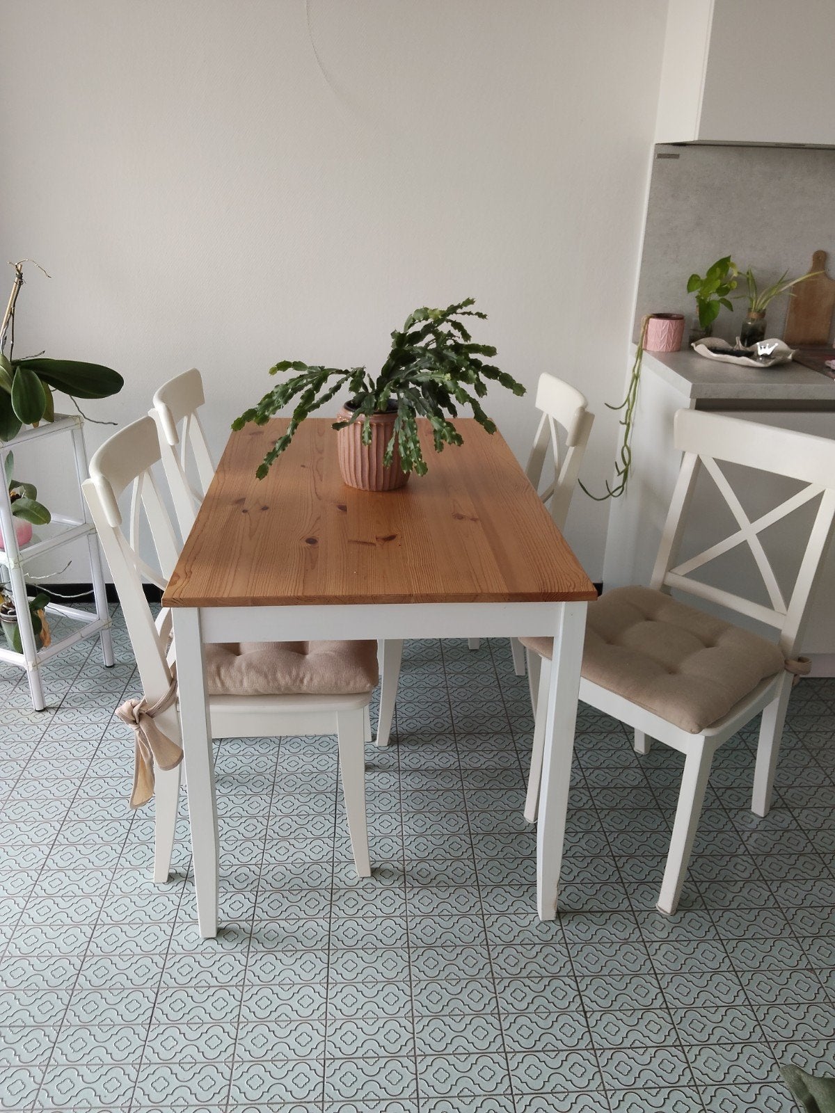 tafel en stoelen met kussens. Zo goed als nieuw, Huis en Inrichting, Ophalen