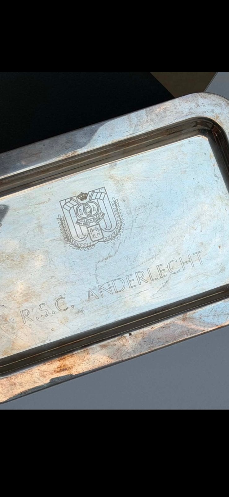 Verzilverd of zilveren plateau van Anderlecht voetbal ploeg, Ophalen, Gebruikt