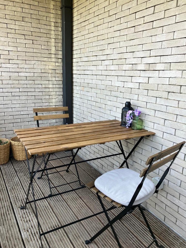 Table de patio avec 2 chaises, Enlèvement, Comme neuf, Rectangulaire, Bois