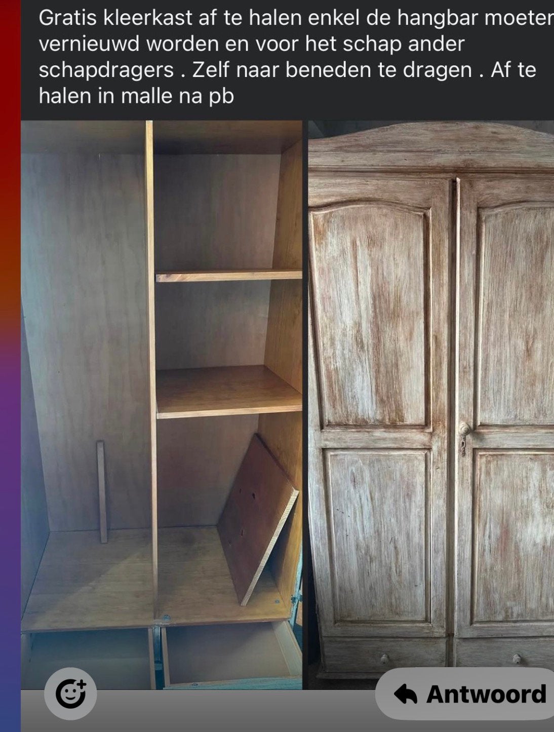 Kleerkast, Ophalen, Zo goed als nieuw
