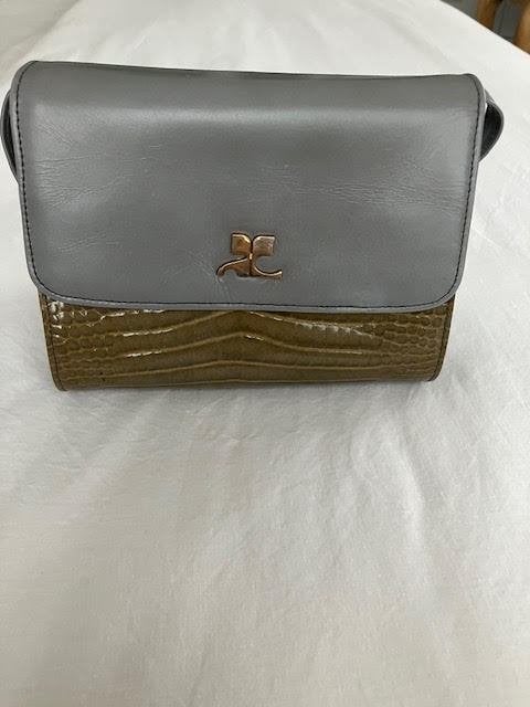 Vintage tas van Courrèges — authentiek tweekleurig 90, Handtassen en Accessoires, Tassen | Schoudertassen, Zo goed als nieuw, Grijs