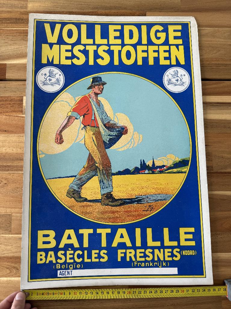 Oude affiche / poster Volledige Meststoffen Bataille, Rectangulaire vertical, A1 jusqu'à A3, Utilisé, Publicité