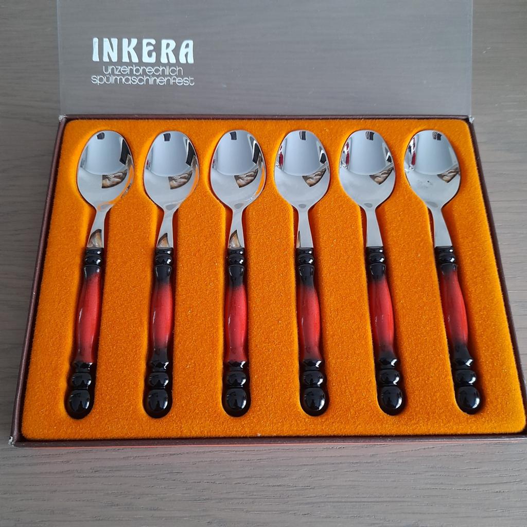 Set van 6 koffielepels merk Inkera rood   Prinz Seibel., Nieuw, Ophalen of Verzenden, Los bestek, Inox of Chroom