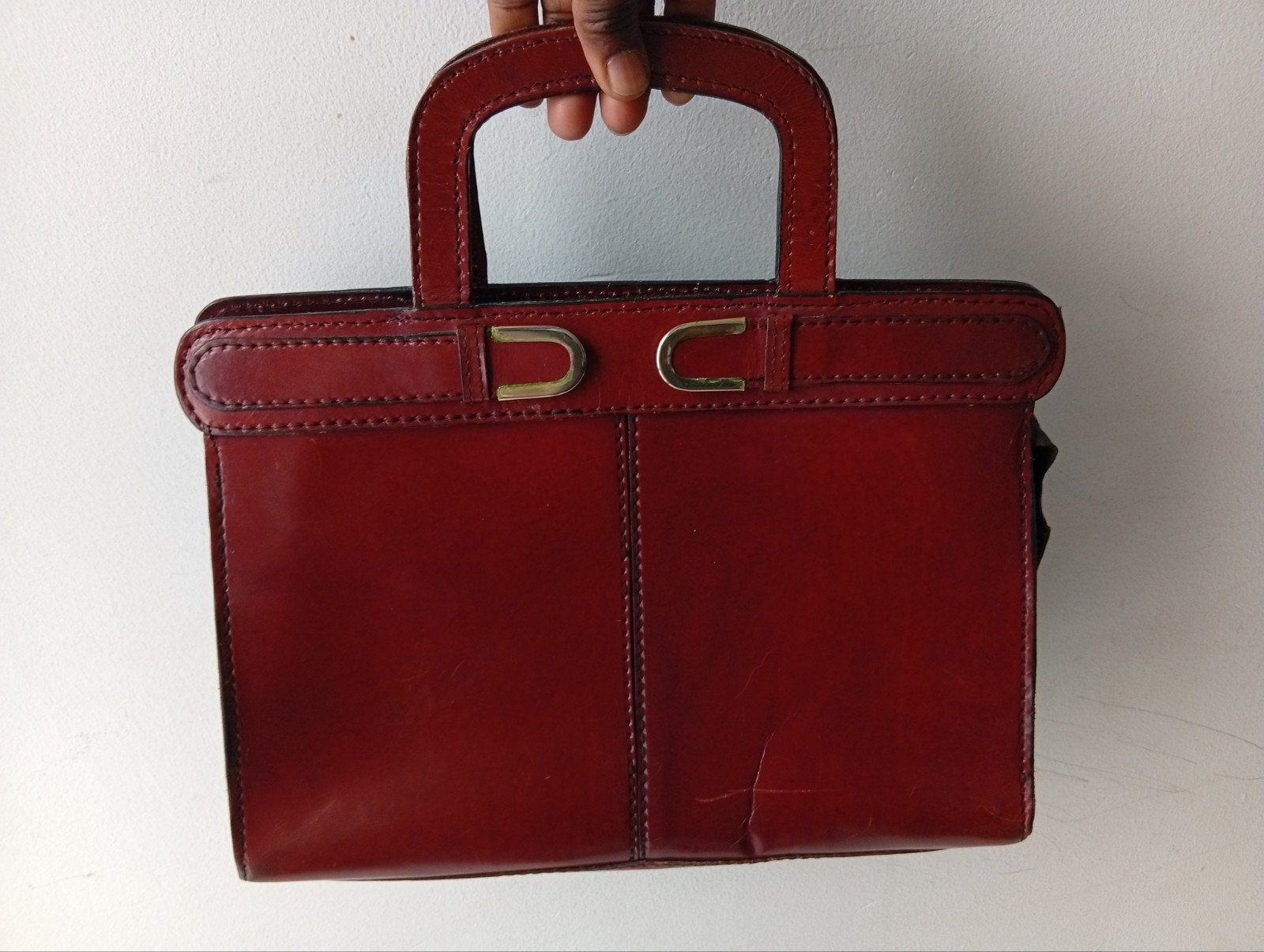 Vintage bordeauxrode leren handtas, Ophalen of Verzenden, Rood