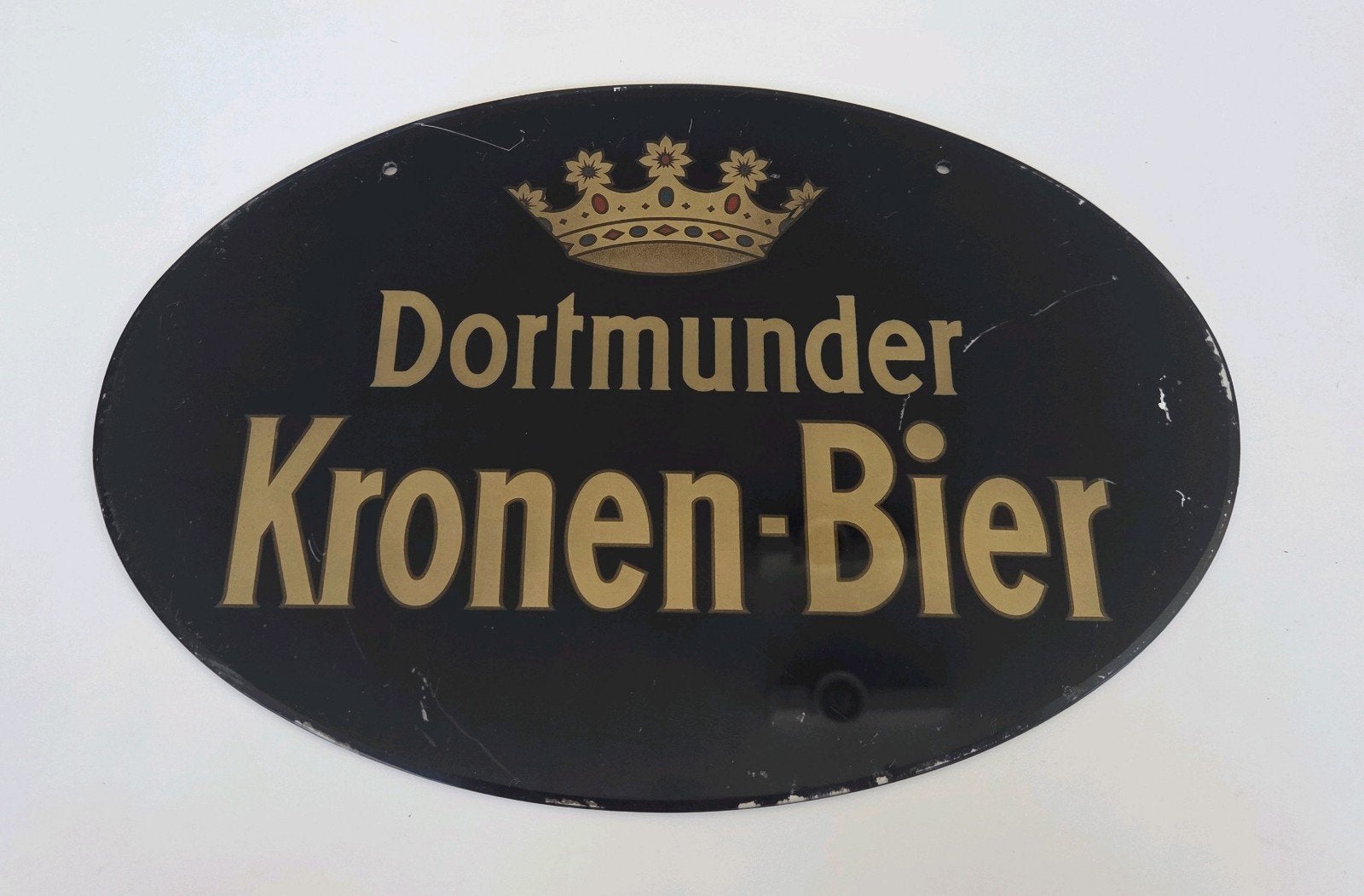 Reclamebord Dortmunder Kronen-Bier (glas) (29cm x 19.5cm), Antiek en Kunst, Antiek | Glaswerk en Kristal, Ophalen