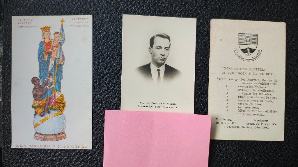 Carte in memoriam Belge mort au Congo 3 papiers Belgique, Collections, Envoi, Utilisé, Image, Christianisme | Catholique