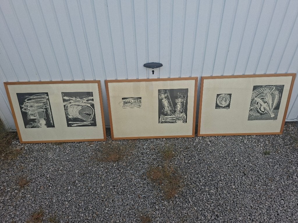 6 ingekaderde linosnedes Emiel Hoorne, Antiquités & Art, Art | Eaux-fortes & Gravures, 40 cm, 1950 - 1999, Enlèvement, Autres techniques