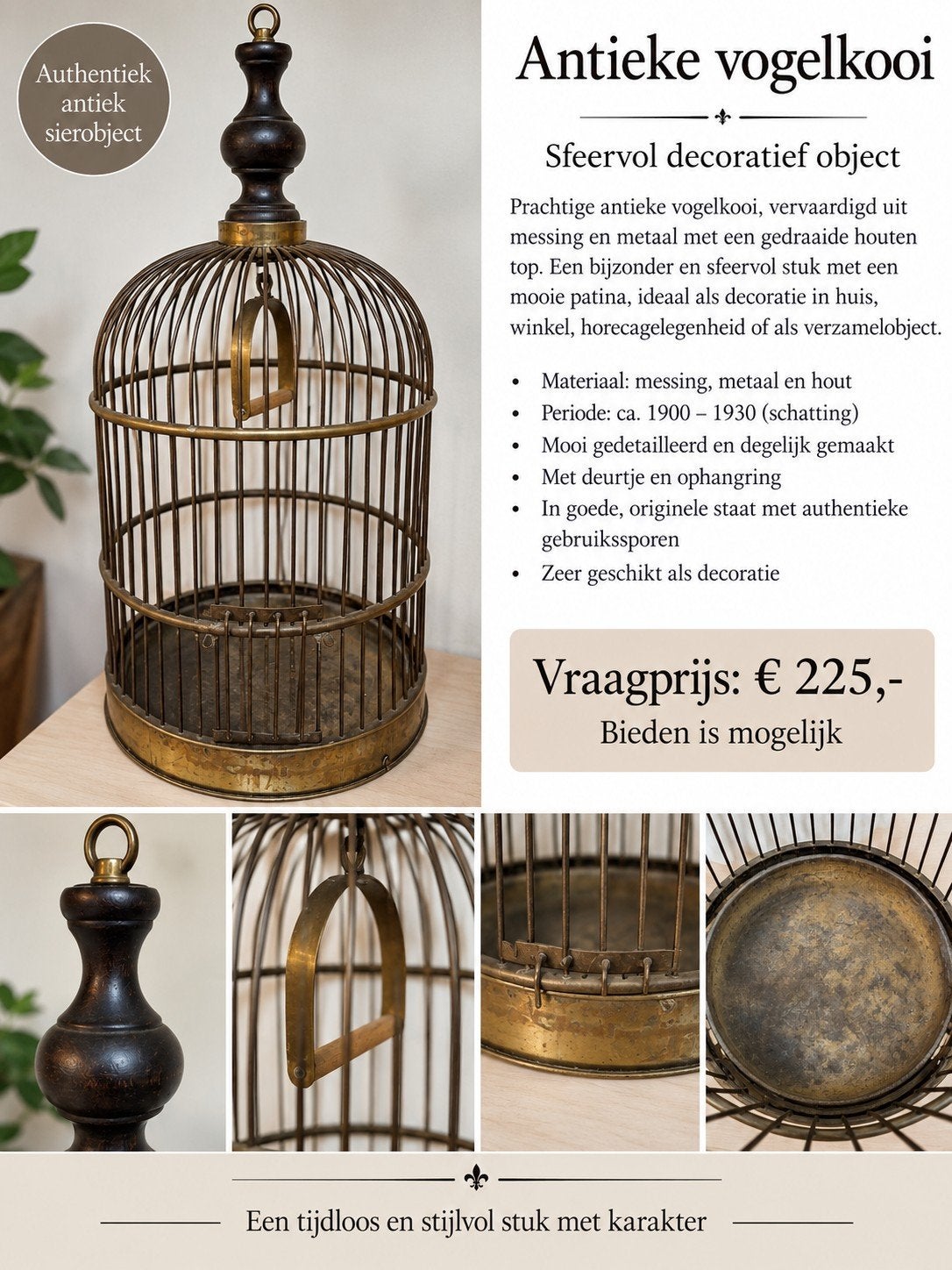 Antieke Vogelkooi - Sfeervol Decoratief Object, Antiek en Kunst, Ophalen