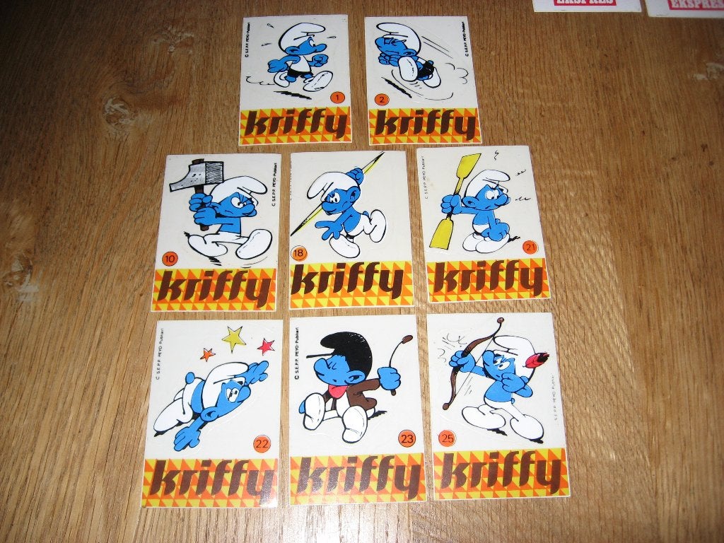 Vintage Smurfen Stickers Kriffy Peyo, Ophalen of Verzenden, Smurfen, Nieuw, Plaatje, Poster of Sticker