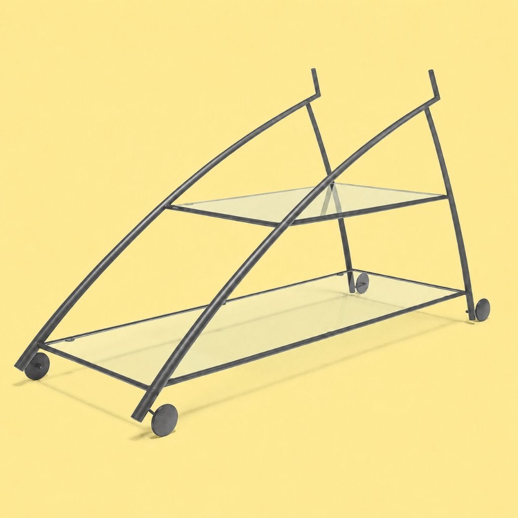 Gilles Derain Metal / Glass Trolley for Lumen 1980 France ., Ophalen, Grijs, Metaal