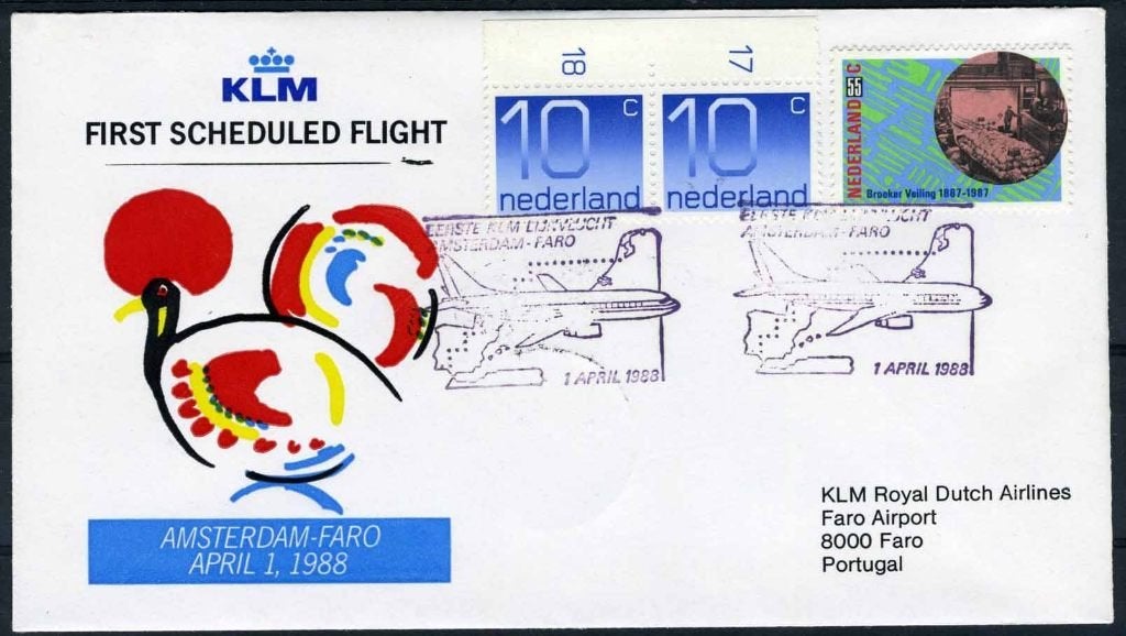 PAYS-BAS 1er VOL AMSTERDAM - FARO 1/04/1988, Envoi, Après 1940, Affranchi