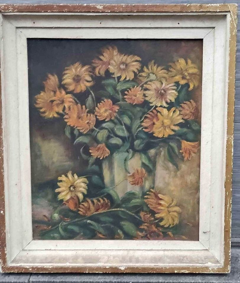 Huile sur toile fleur de p m vieusart, Enlèvement ou Envoi, Toile