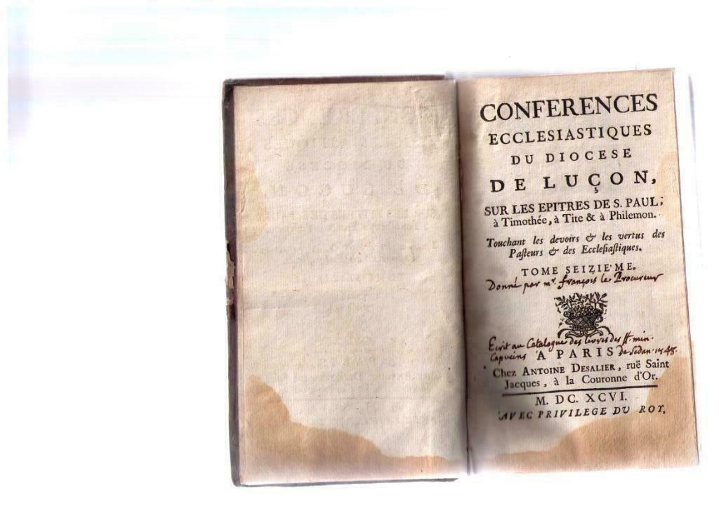 Conf. ecclésiastiq. du diocèse de Luçon, sur St Paul  1696, Livres, Christianisme | Catholique, Enlèvement ou Envoi, Utilisé, Collectif